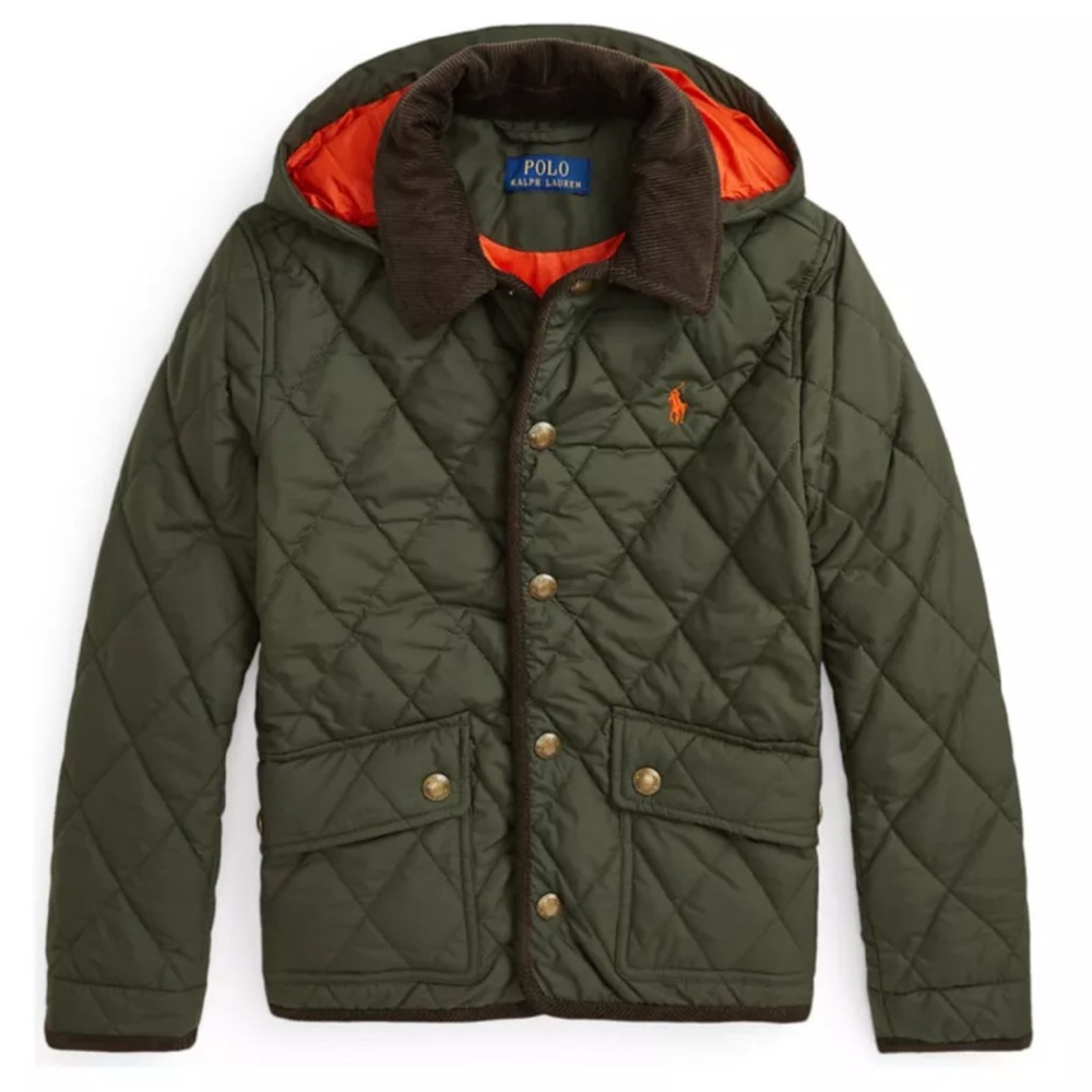 Polo by Ralph Lauren Olive Green Quilted Jacket with Orange Lining